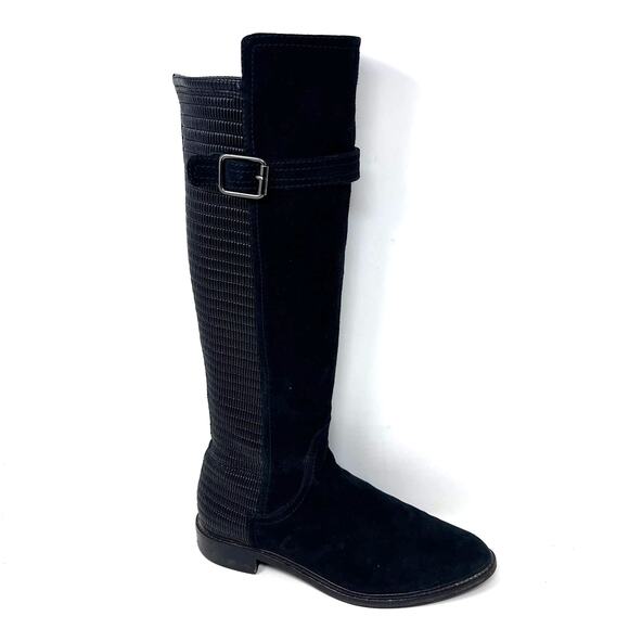 Aquatalia Tall Boot Womens's 7.5 Gael Smocked Back Black Suede Knee High Riding - Picture 1 of 11